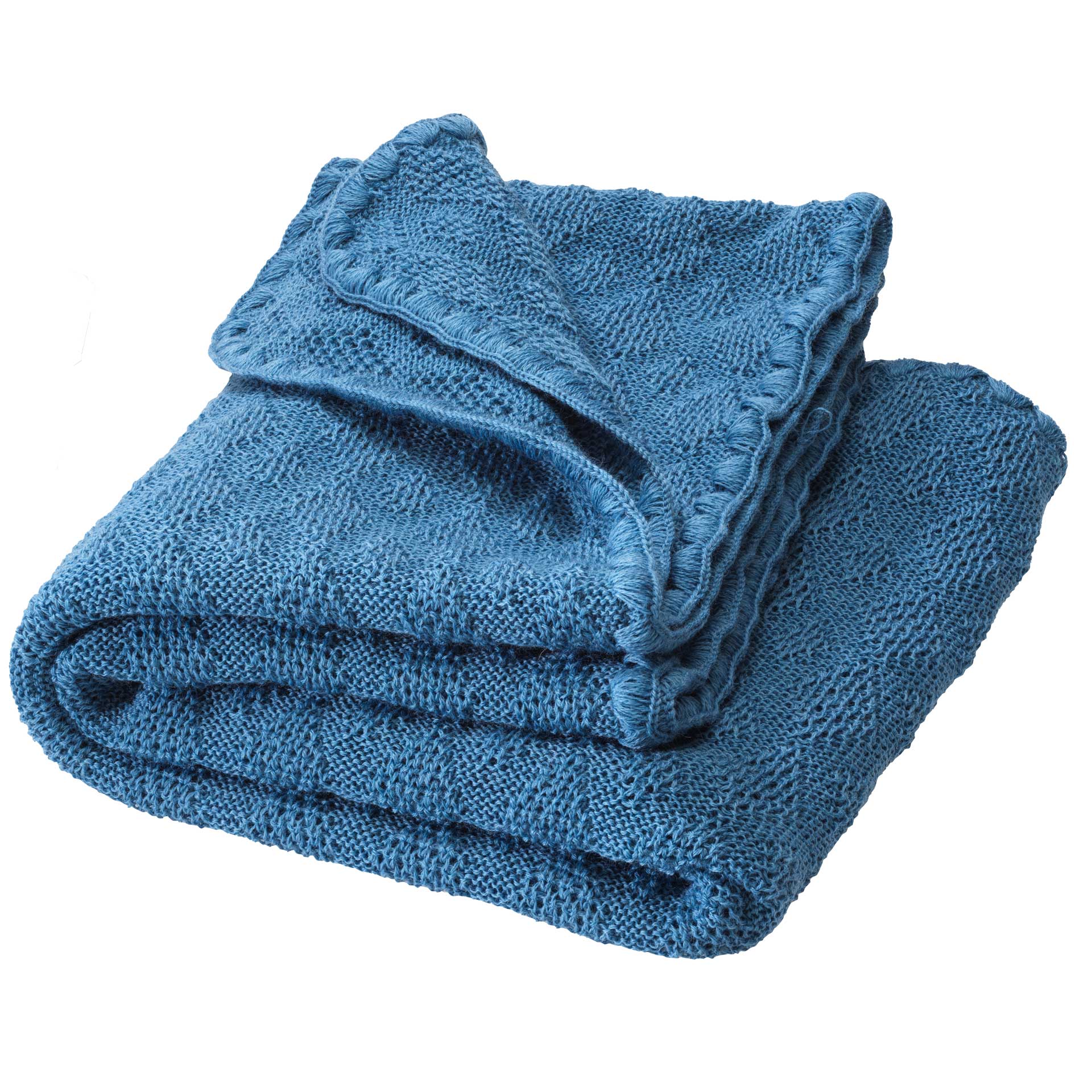 disana Woll-Babydecke, Taubenblau aus 100% Bio-Merinowolle, im zeitlosen Ajour-Muster gestrickt, sehr weich und kuschelig